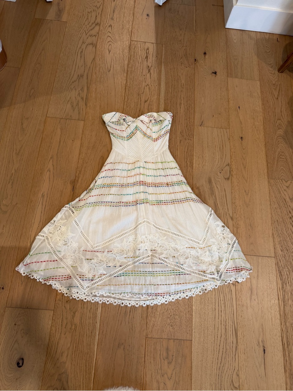 HEMANT & NANDITA Thea Strapless Dress with Multicolor Stripe Accents